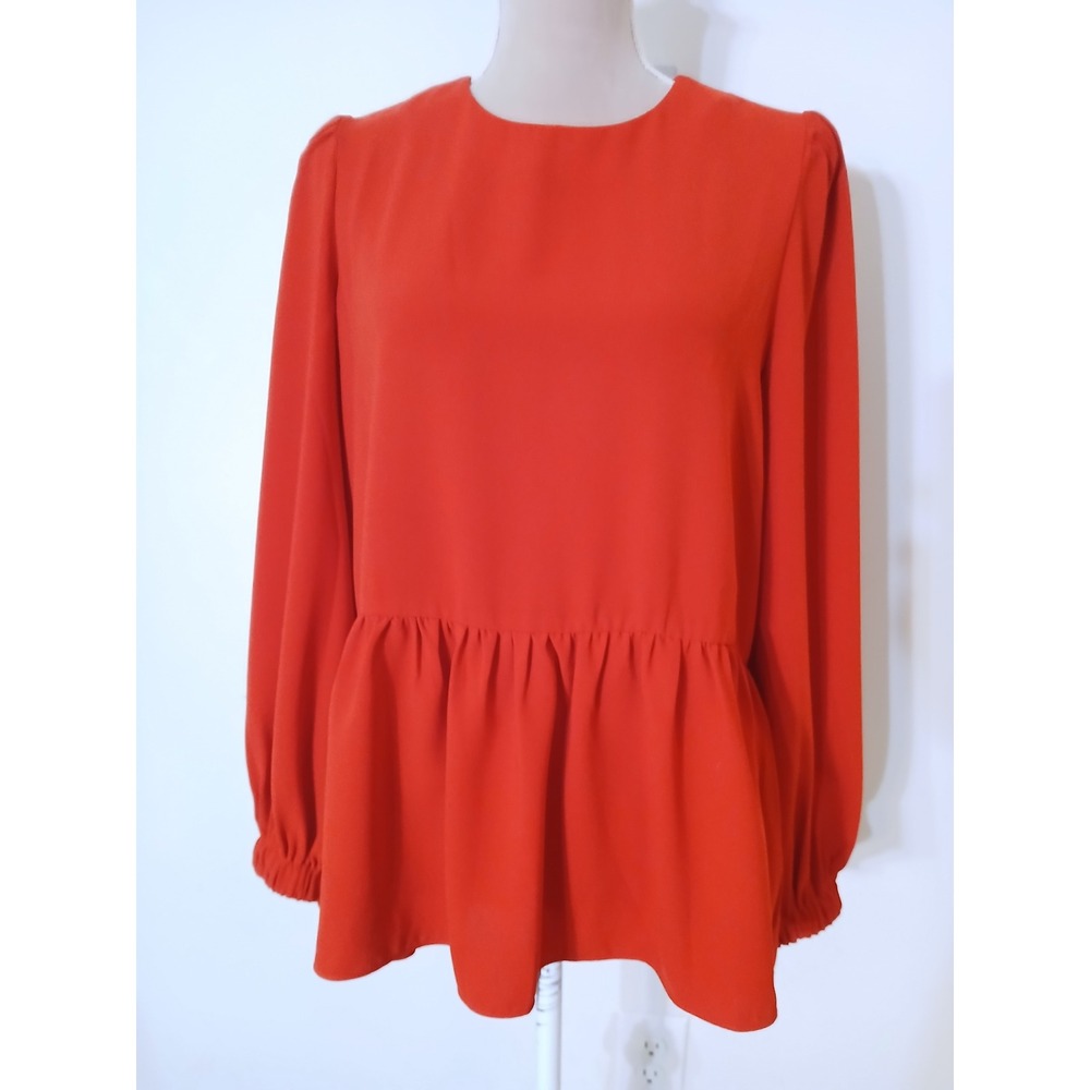 Pomander Place Small Red Long Sleeve Peplum Blouse Smocked Cuff Tuckernuck New